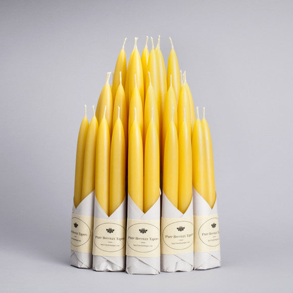 Natural Yellow Beeswax Taper Candles - Candlesticks